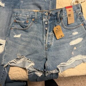 Levi's Women's Light Blue Distressed Denim Shorts